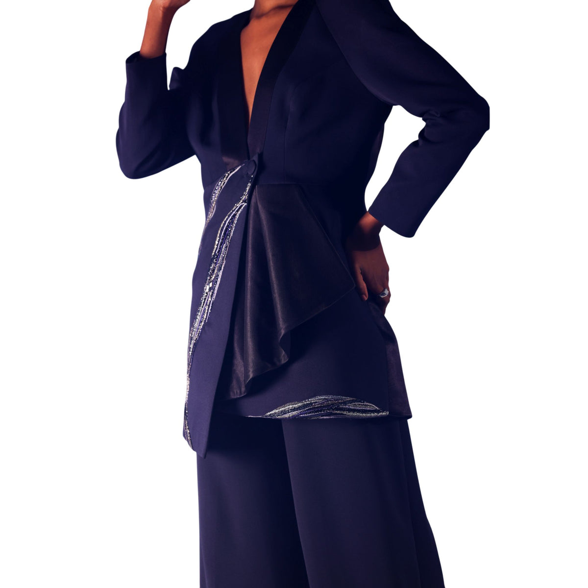 Asymmetric Drape Blazer – Nile - Navy Blue