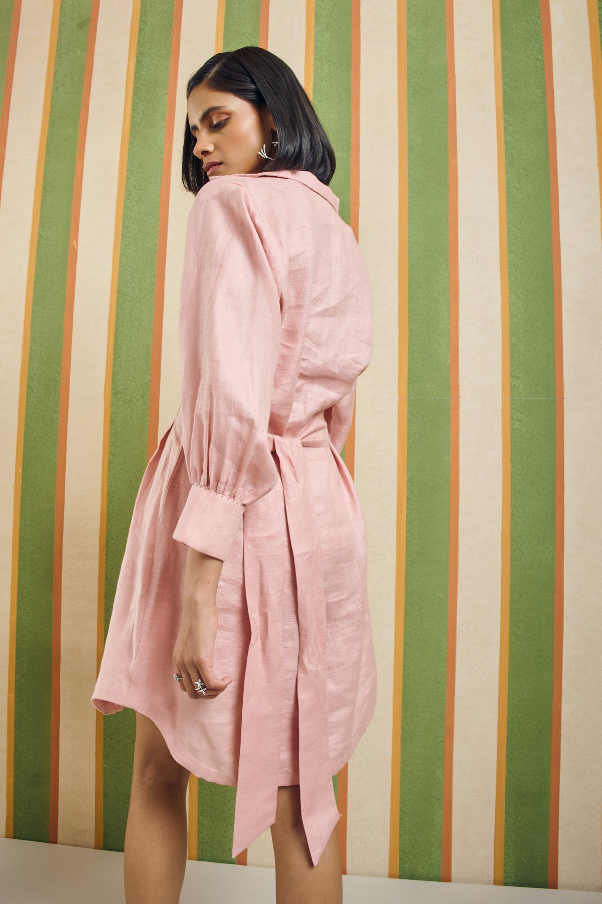 The Elara Shirt Dress – Warli - Pink