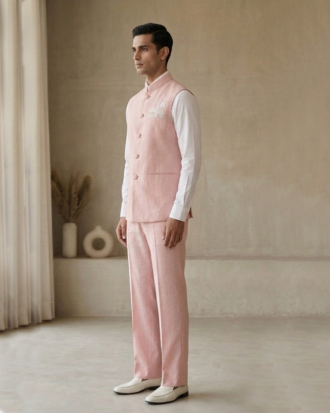 Men's Skyline Embroidered Sadri – Minaret - Pink