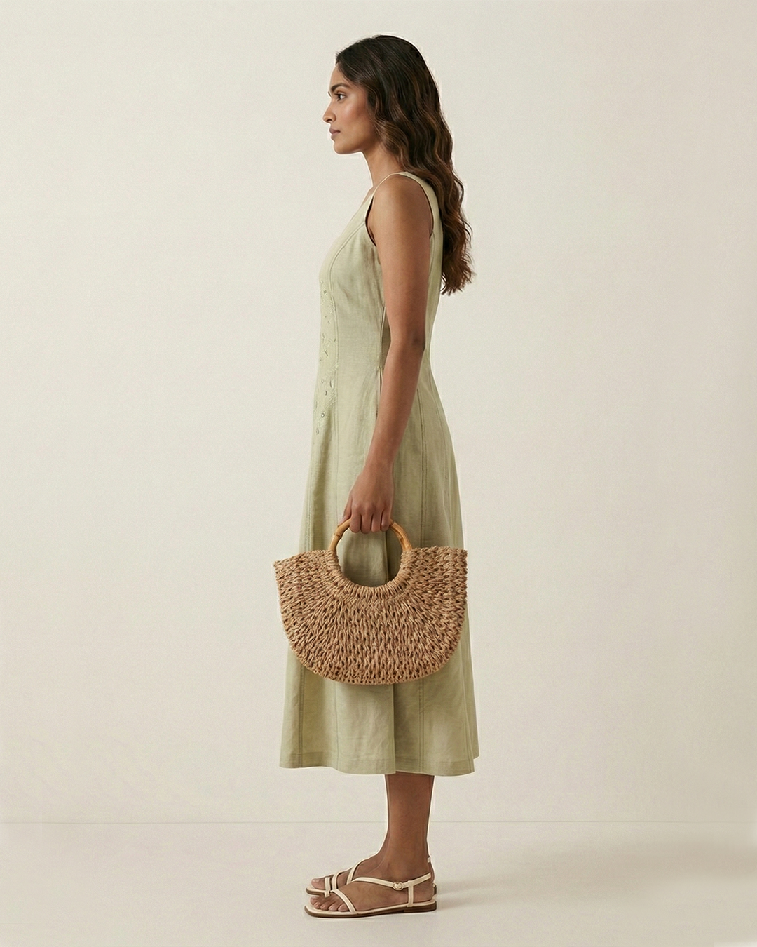 Square Neck Panelled Dress – Panel Icon - Green