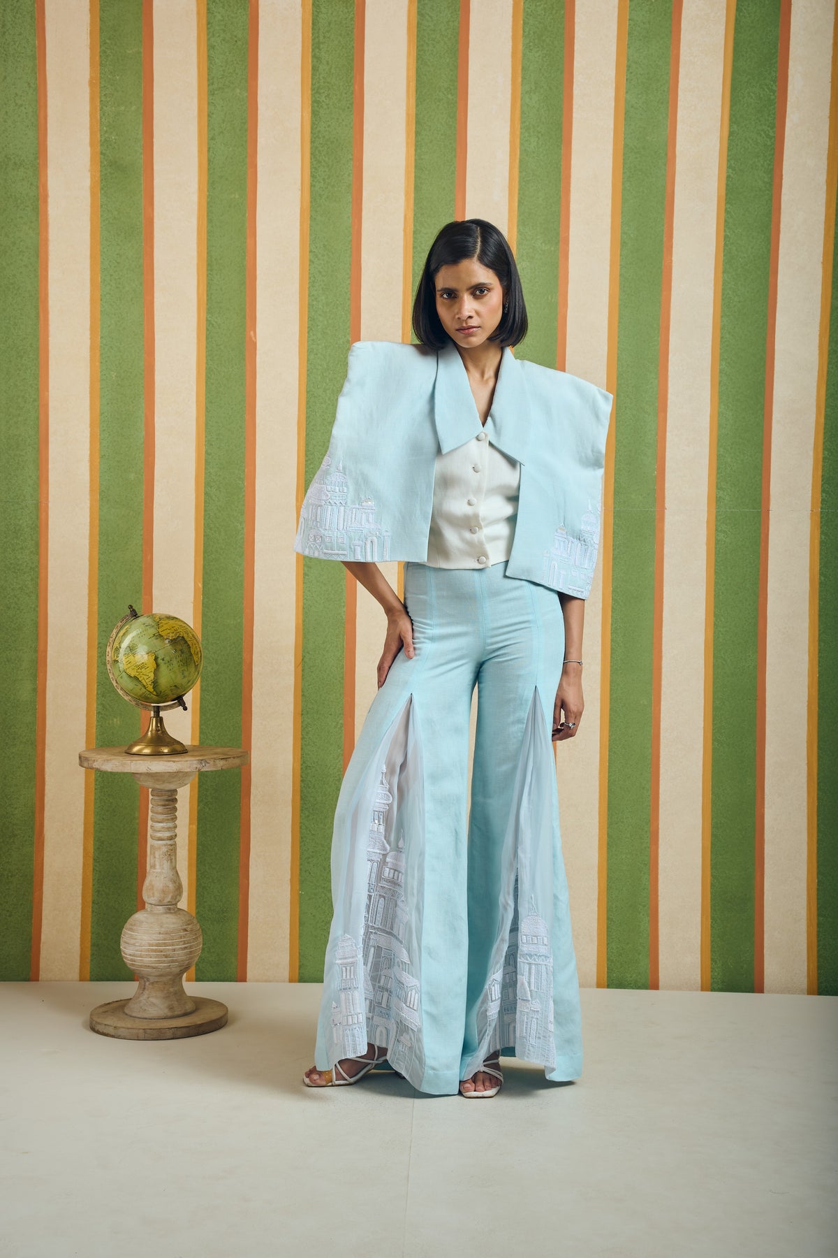 Collared Vest with Detachable Cape – Chevet - Blue