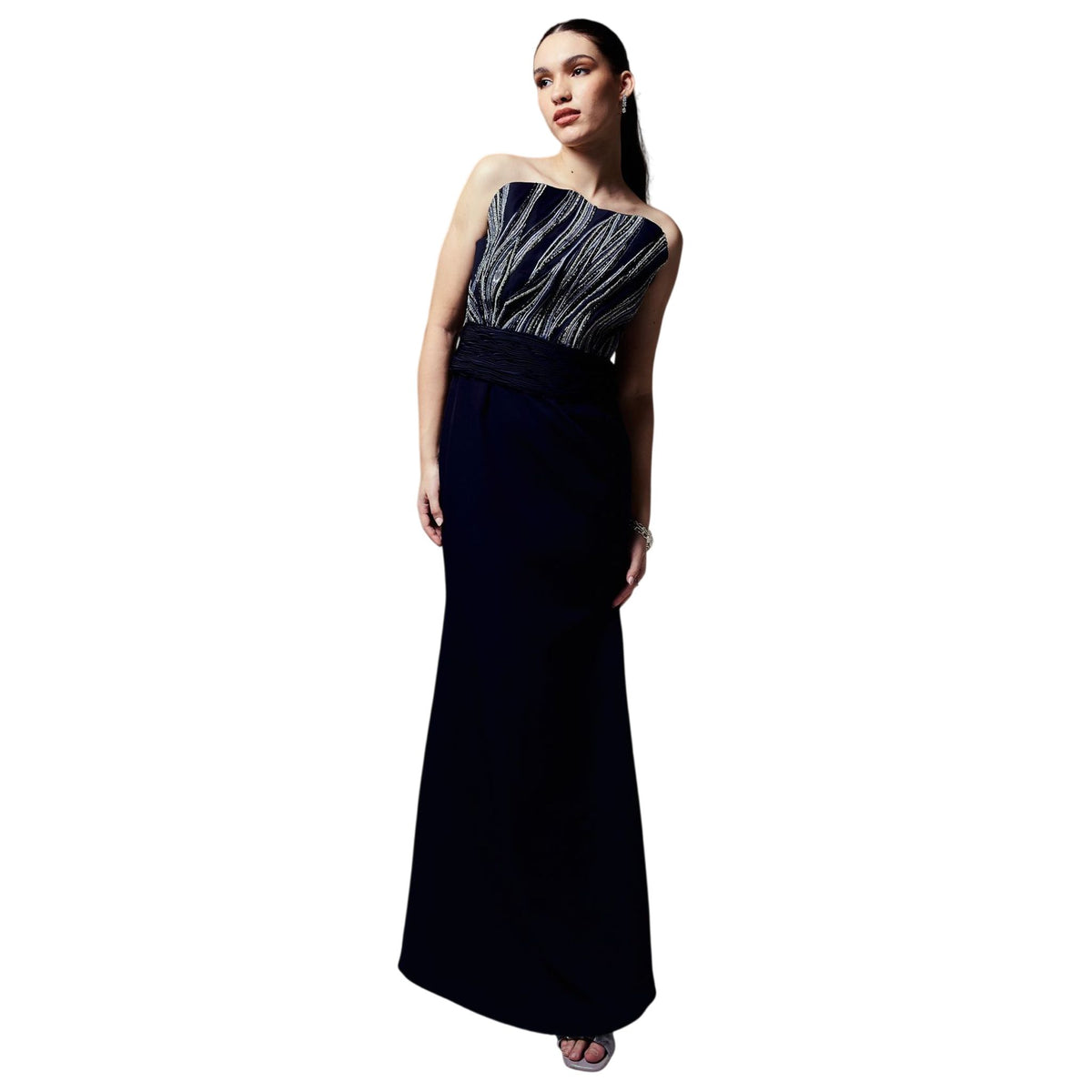 Off-Shoulder Embroidered Gown – Rivulet - Blue