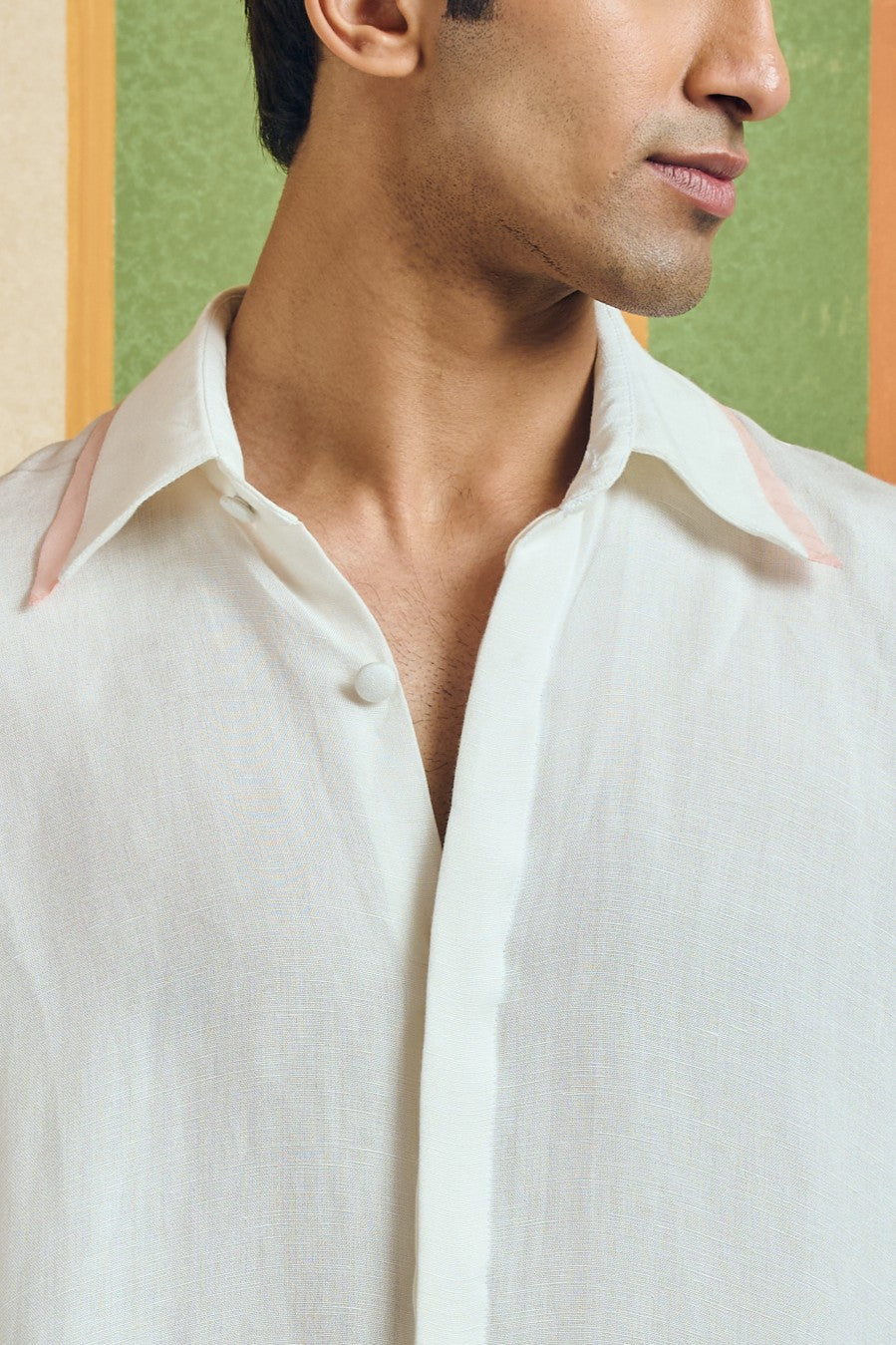 Men's Back Embroidered Linen Shirt – Crest - White
