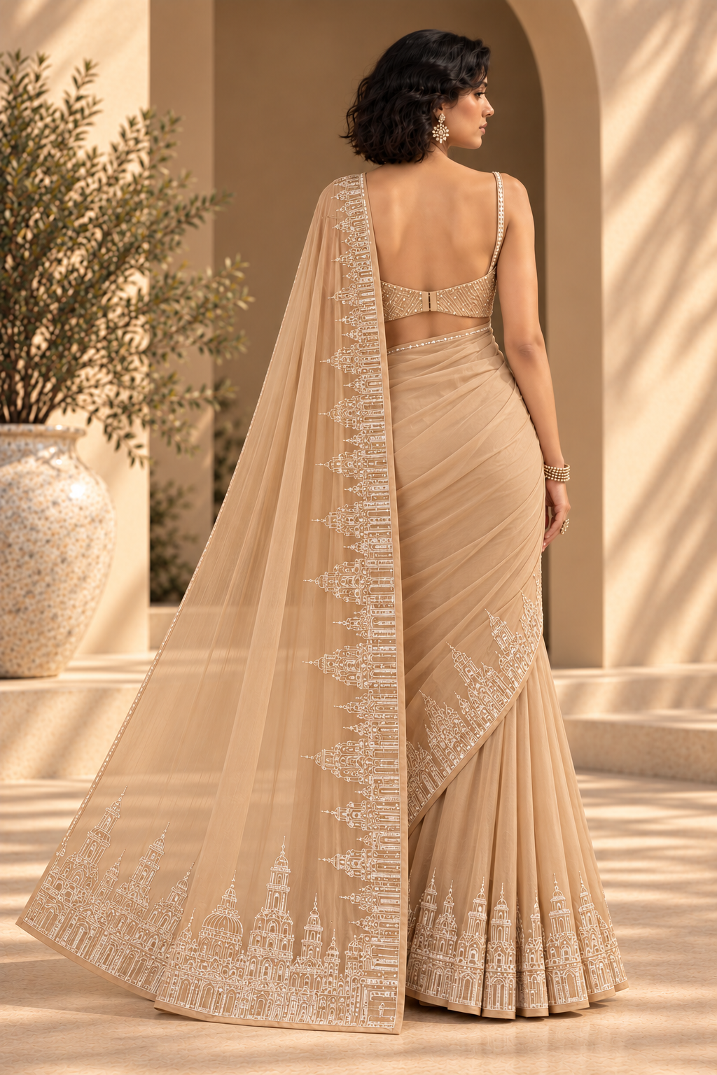 Embroidered Border Saree – Regal - Champagne Beige