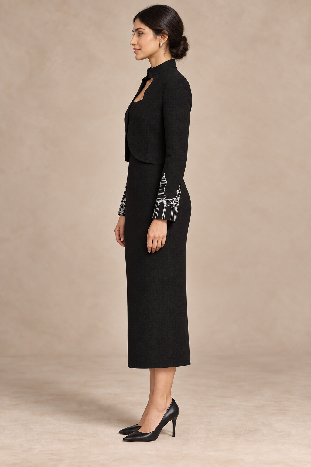 Cuff Embroidered Crop Jacket – Vault - Black