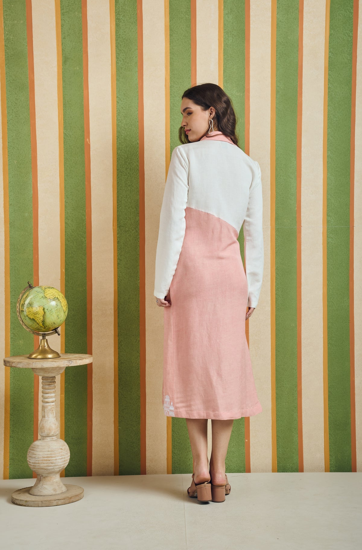 Embroidered Collared Linen Dress – Tilt Line - White & Pink