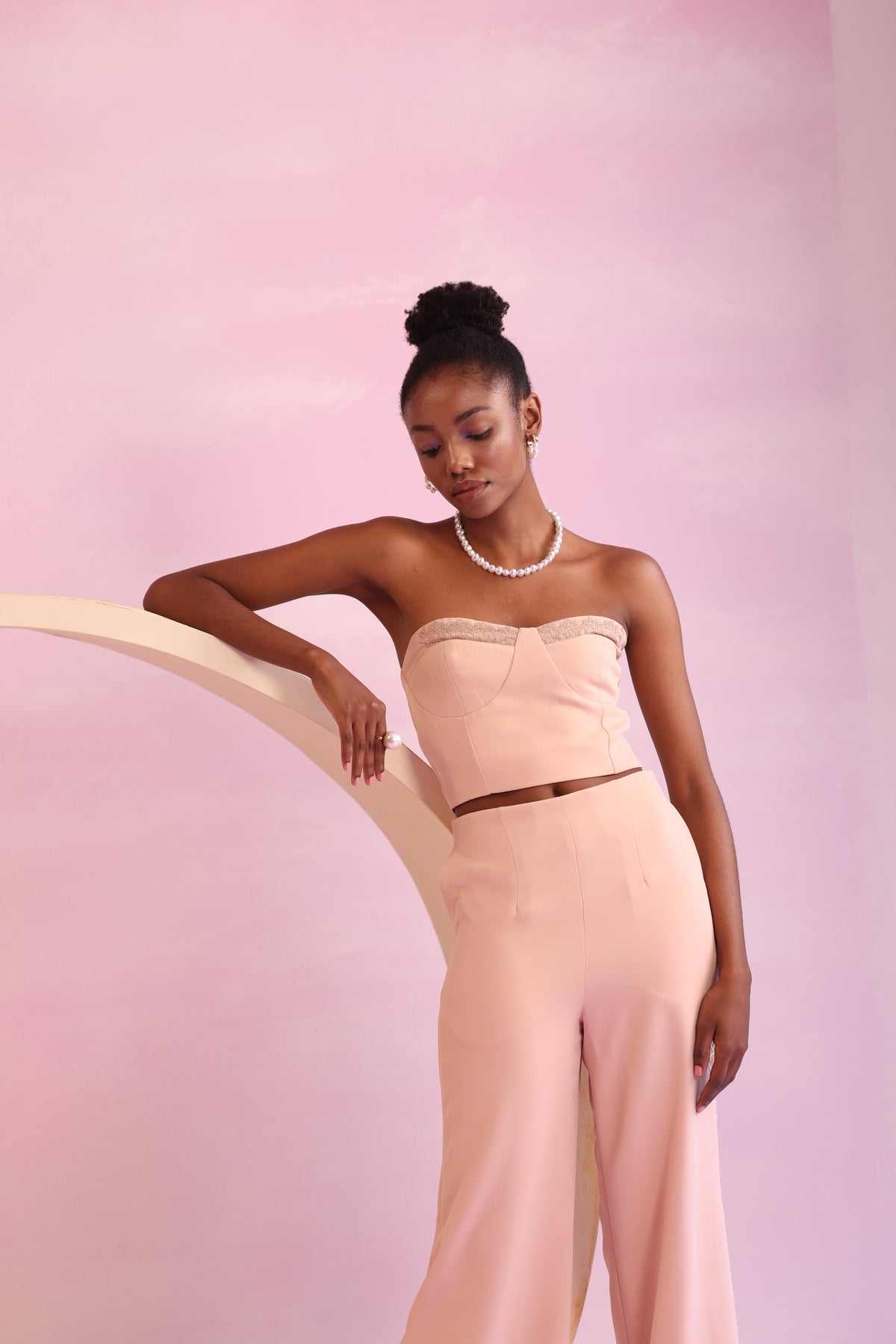 Lace Edge Tube Bustier – Verdant Embrace - Peach