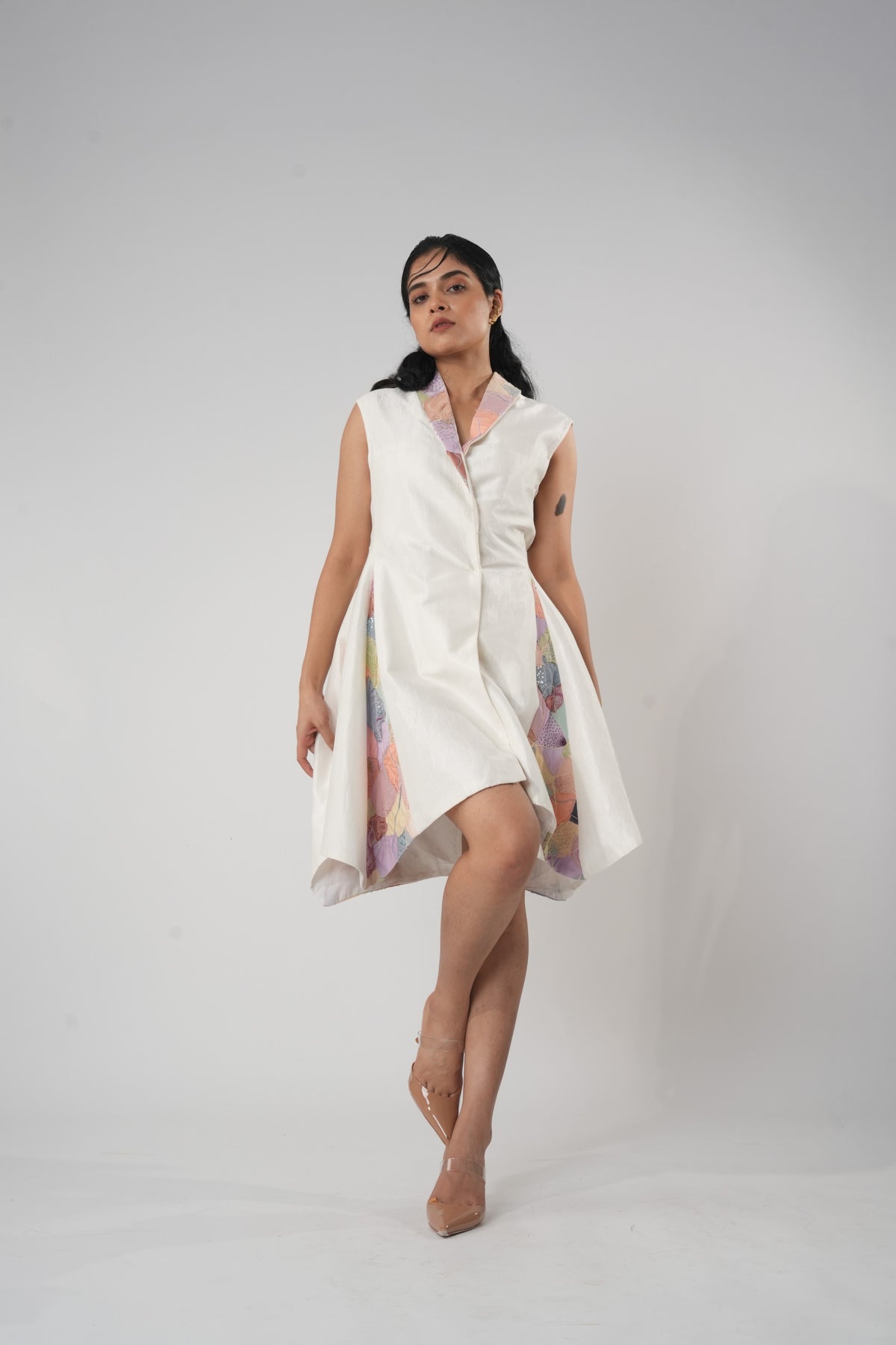 Sleeveless Linen Silk Blazer Dress – Whimsy - White