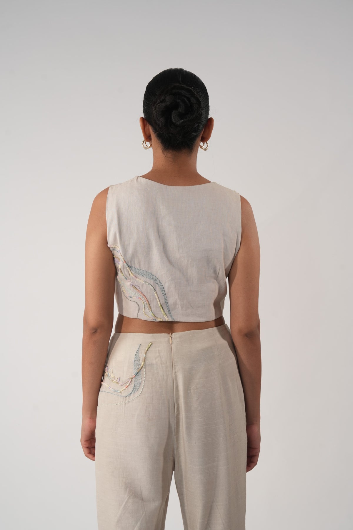 Overlap Embroidered Crop Top – Olympus - Beige