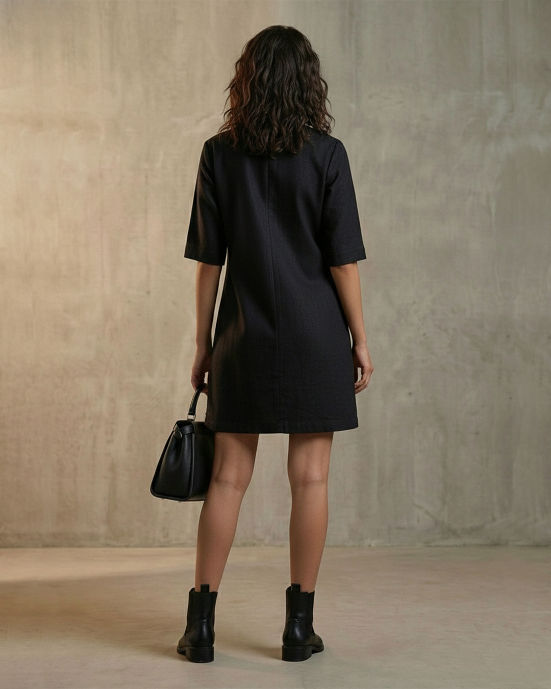 Graphic Motif Denim Midi Dress – Stride - Black