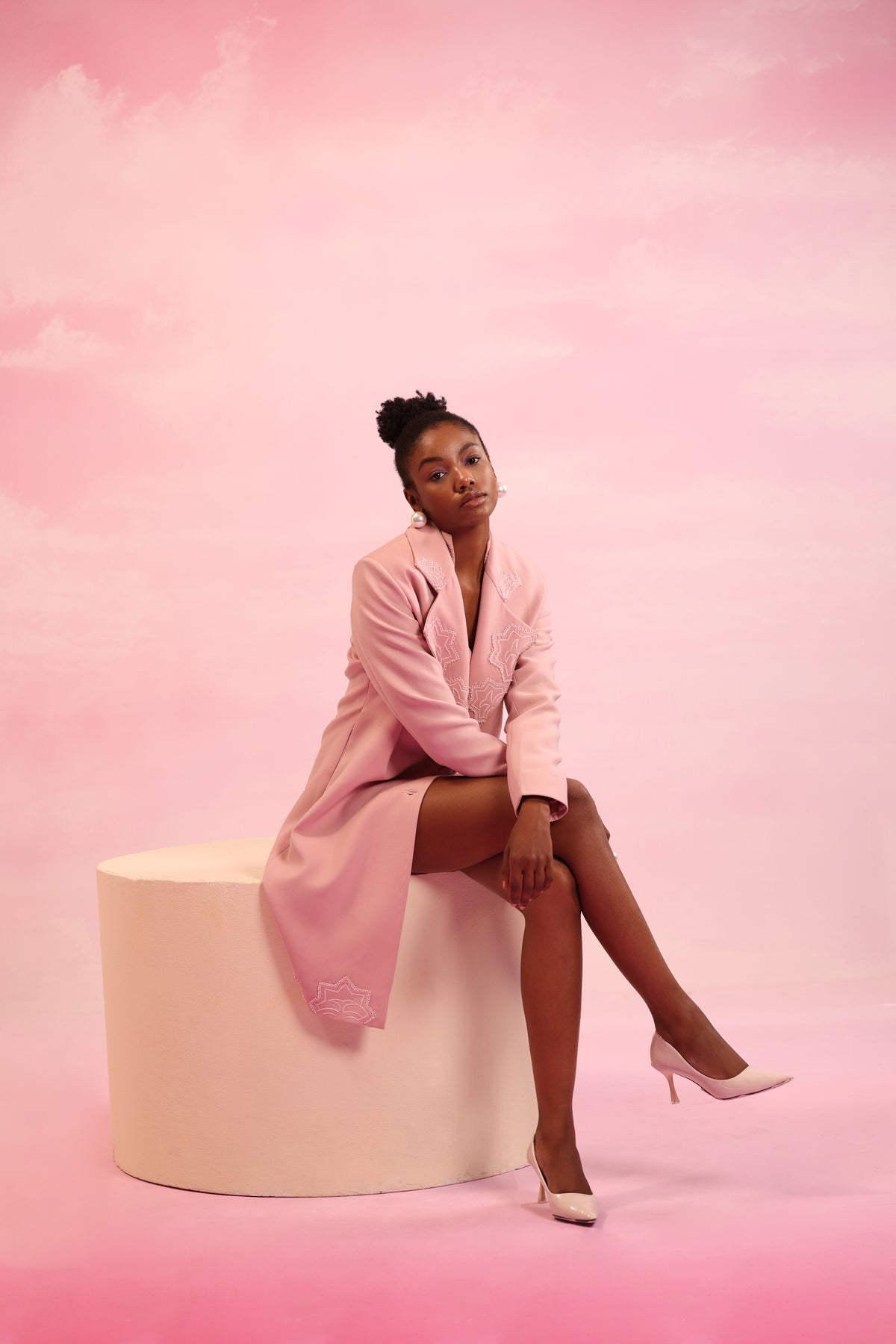 Embroidered Lapel Long Coat – Eternal Arbor - Pink