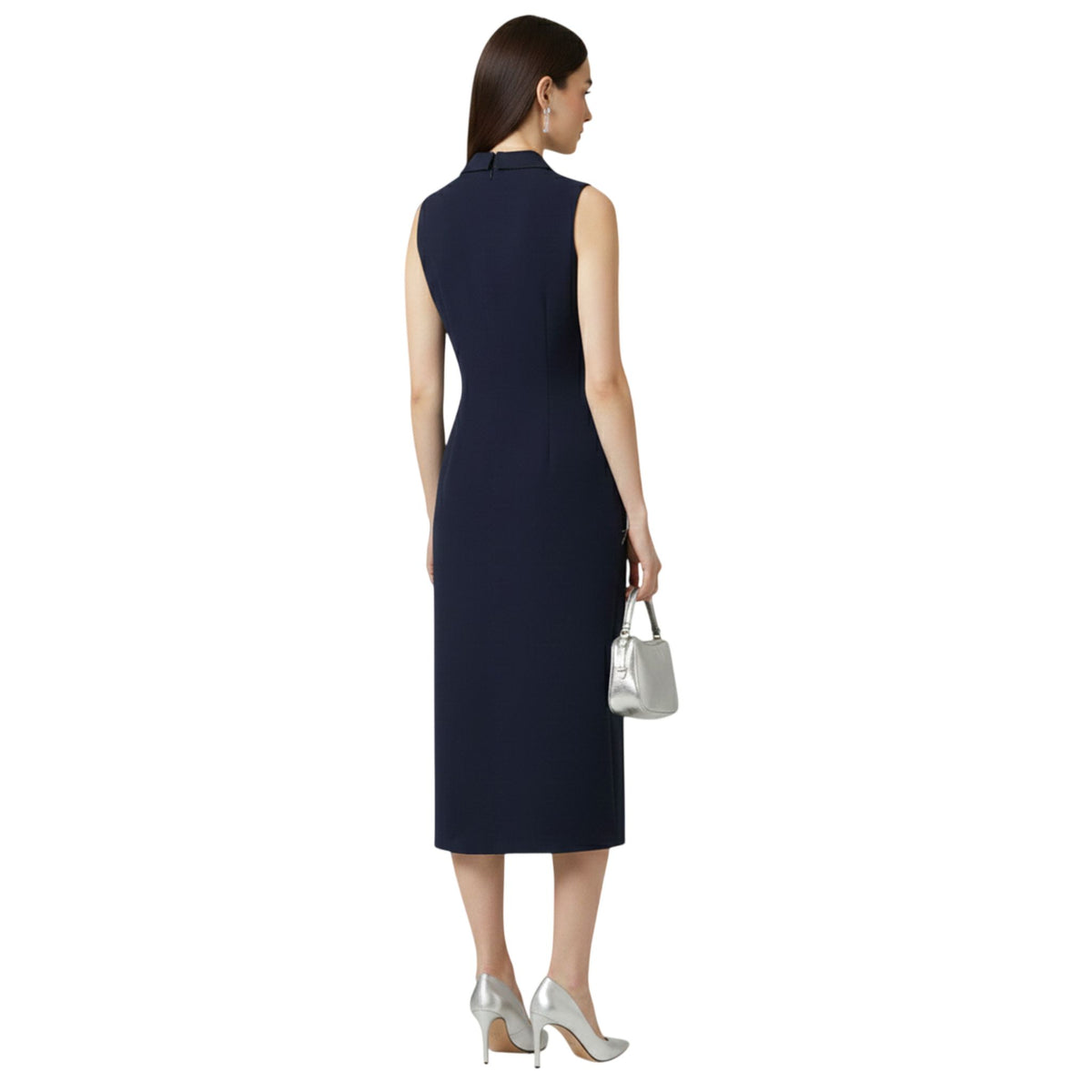 Lapel Neck Tailored Midi Dress – Powerline - Blue