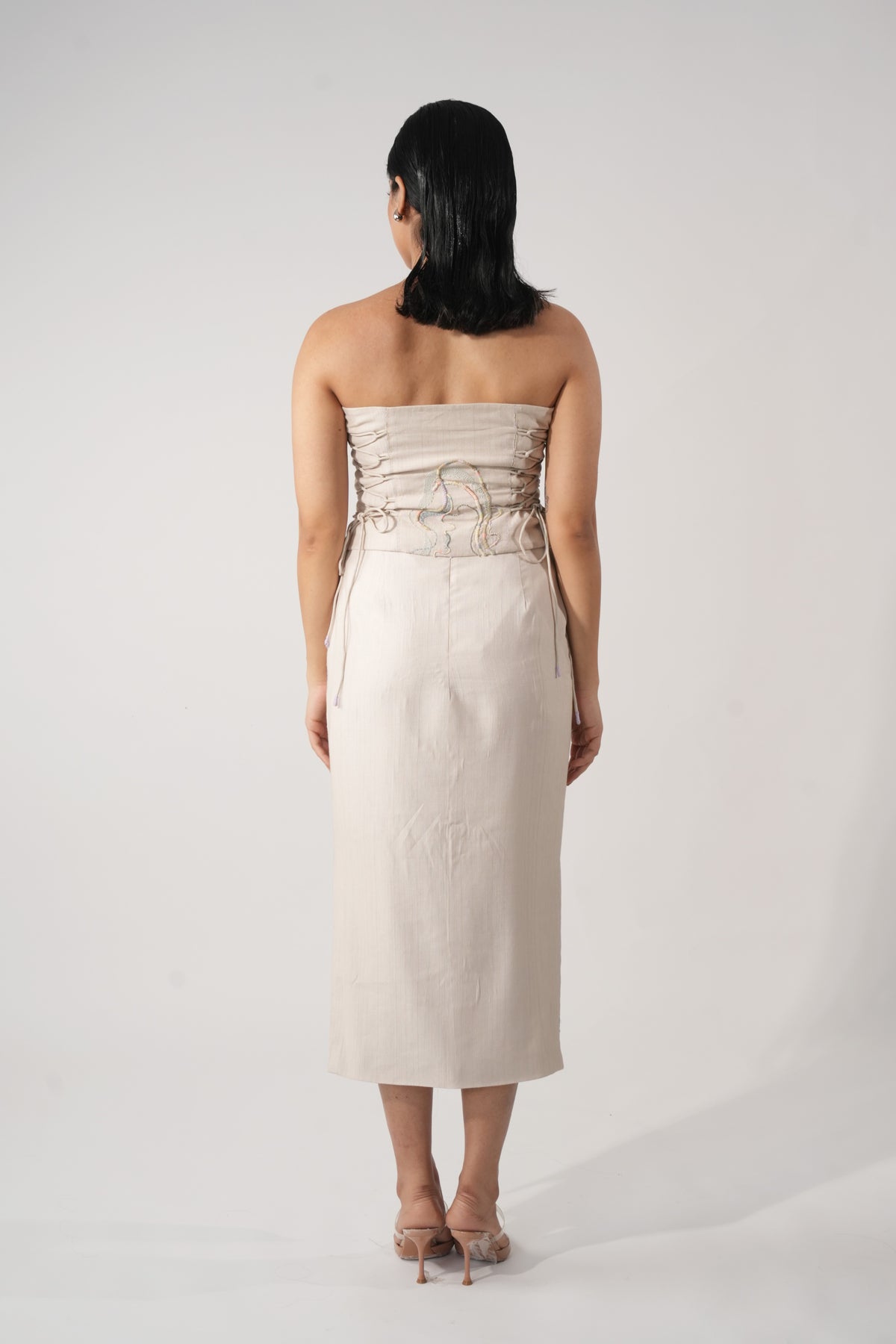 Embroidered Pencil Midi Skirt – Nurturer - Beige
