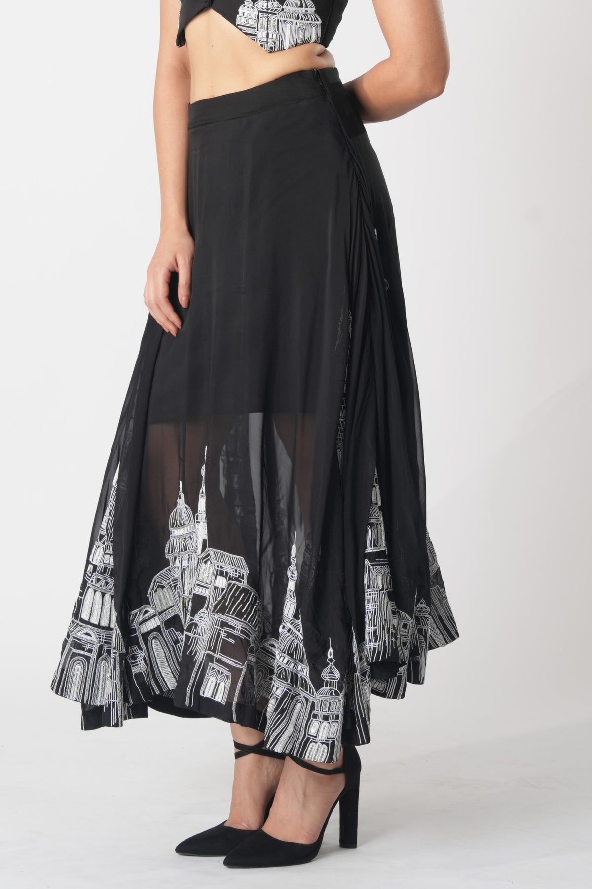 Embroidered Organza A-Line Skirt – Domus - Black