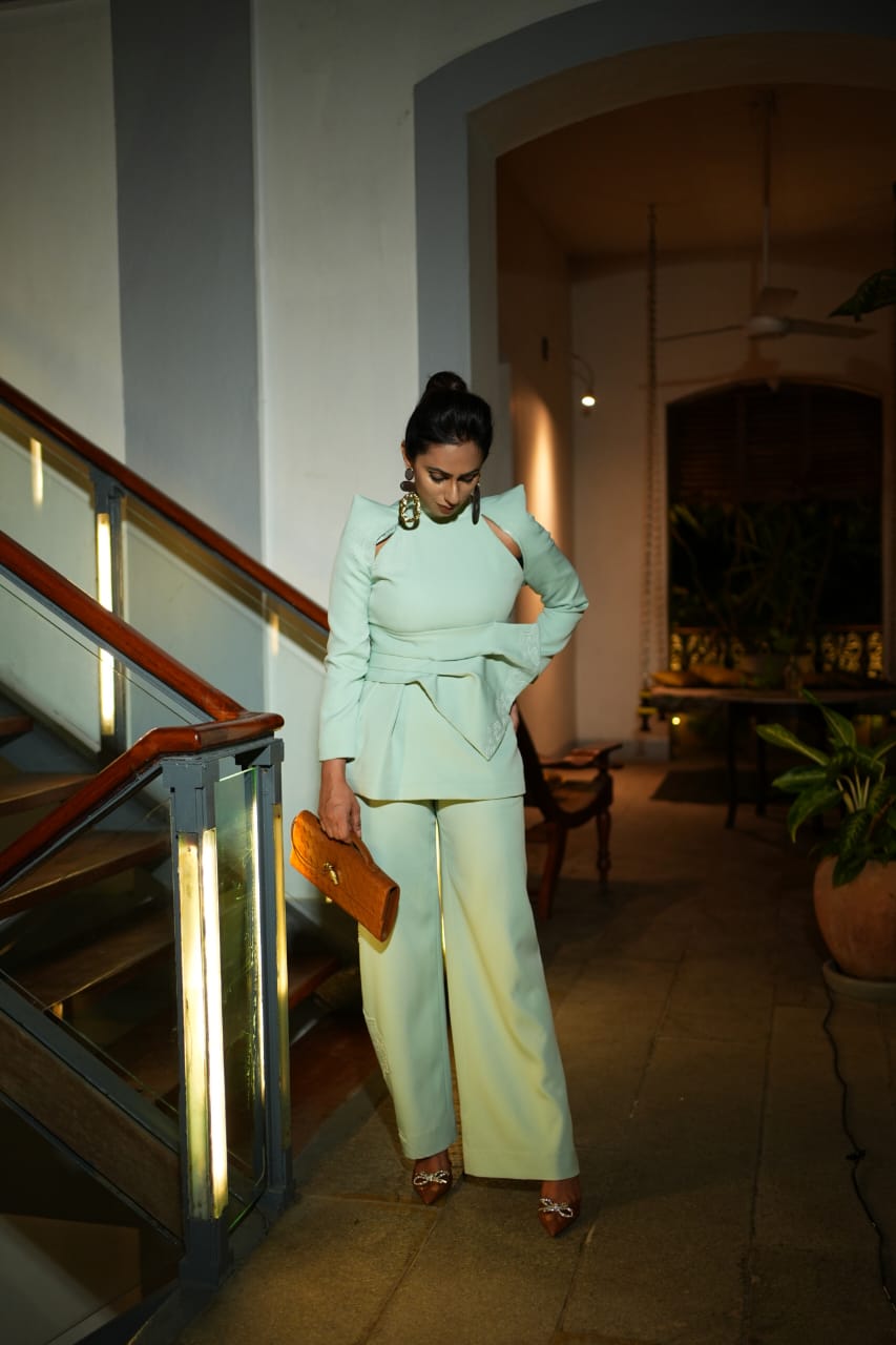 High Neck Bow Blazer – Petal - Mint Green