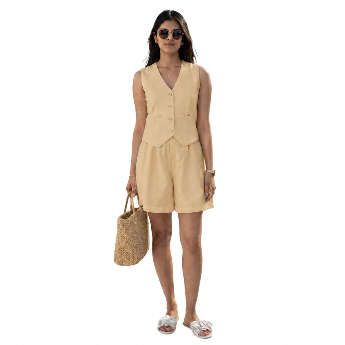Tailored Hemp Vest – Power Muse - Beige
