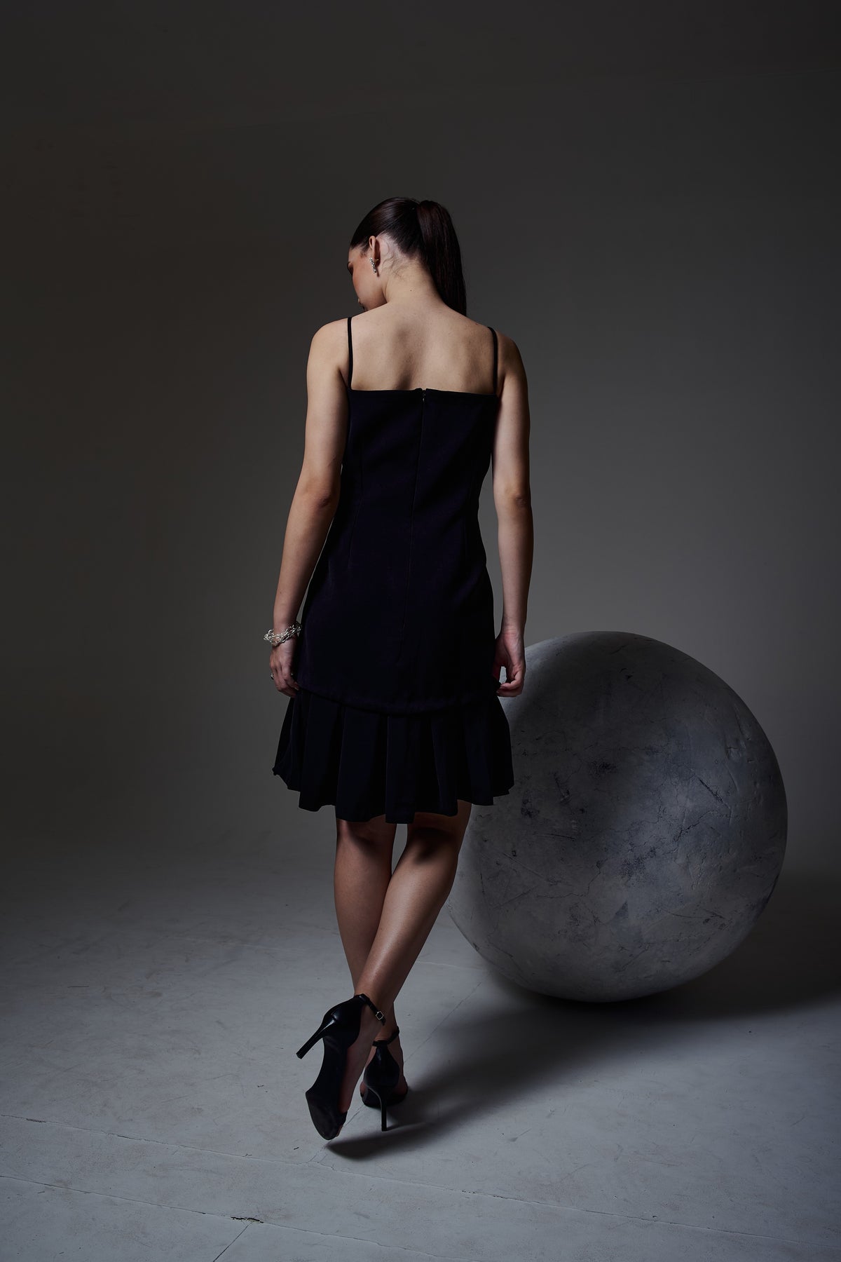 Fluted Hem Fitted Dress – Monument - Black