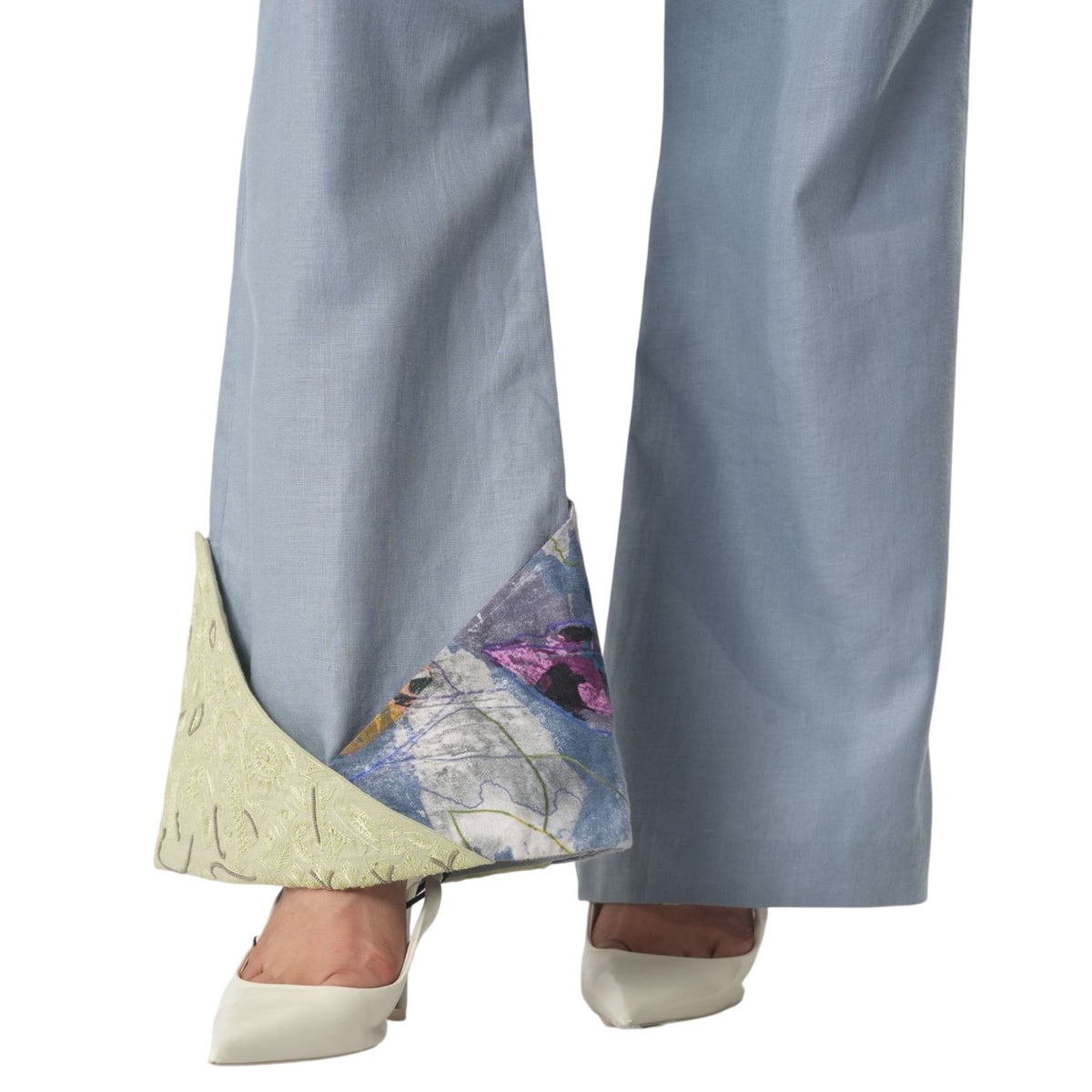 Colour Block Wide-Leg Trousers - Blue