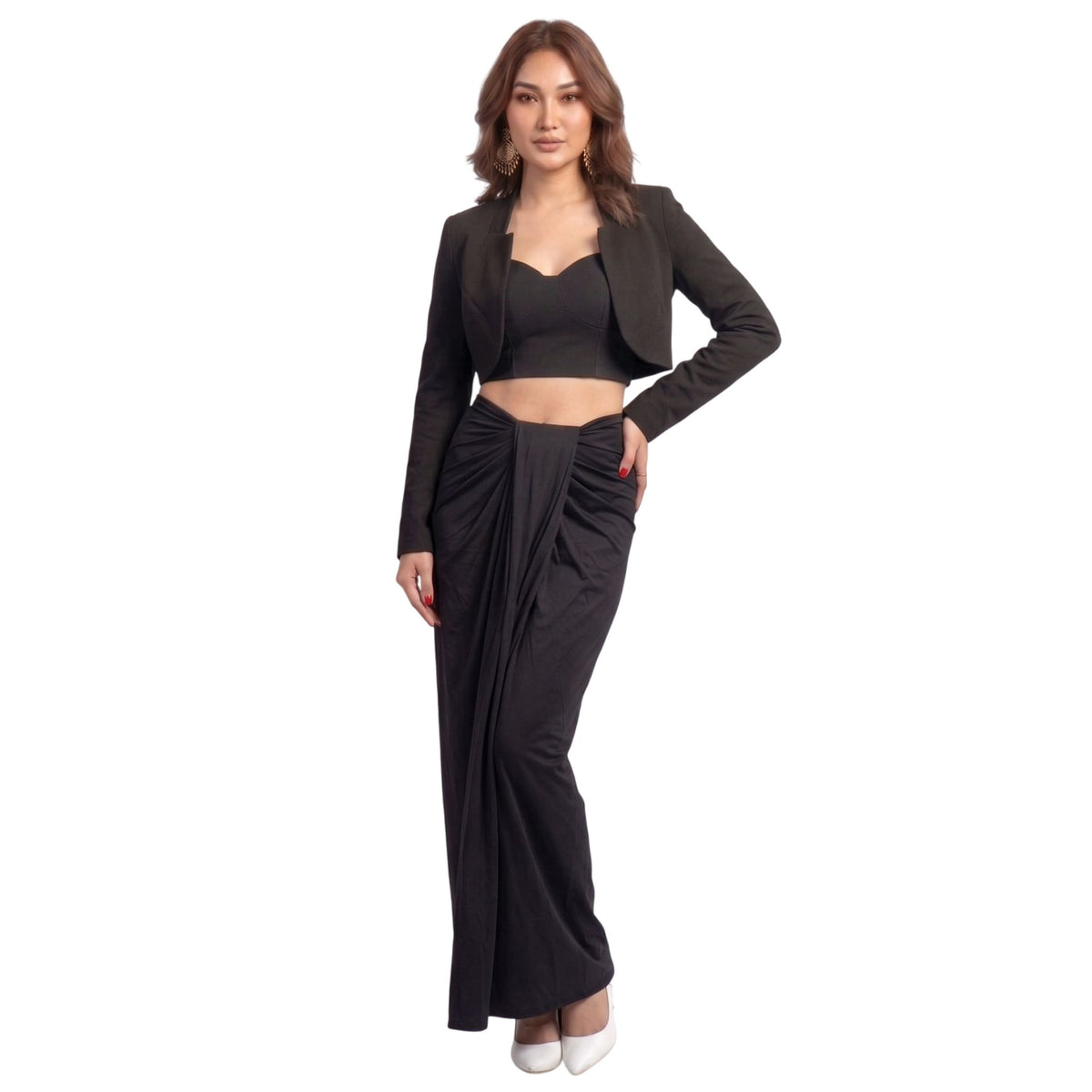 Draped Wrap Satin Skirt – Isis - Black
