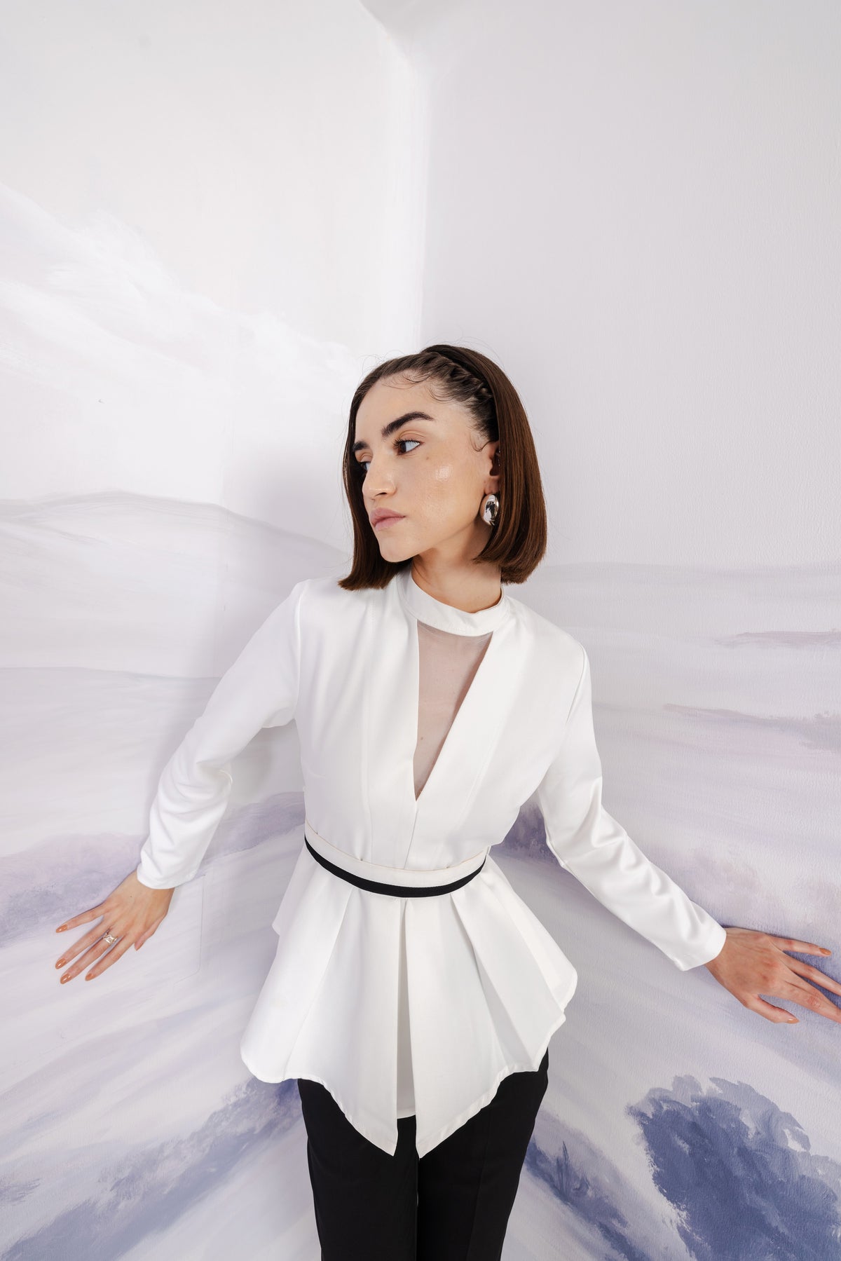 V-Neck Peplum Top – Regal - White