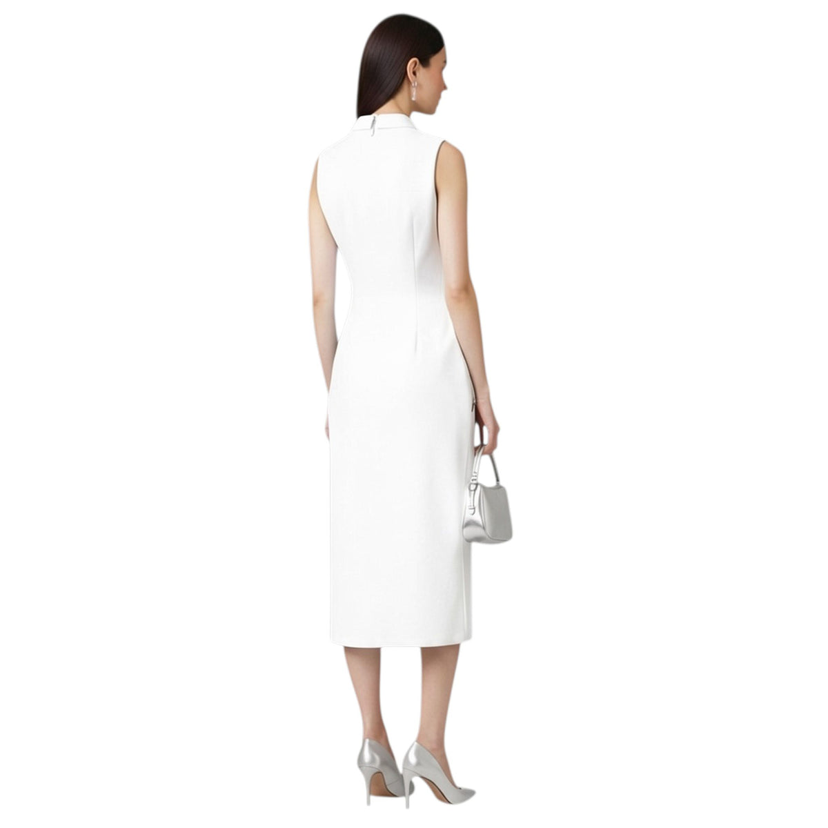 Lapel Neck Tailored Midi Dress – Powerline - White