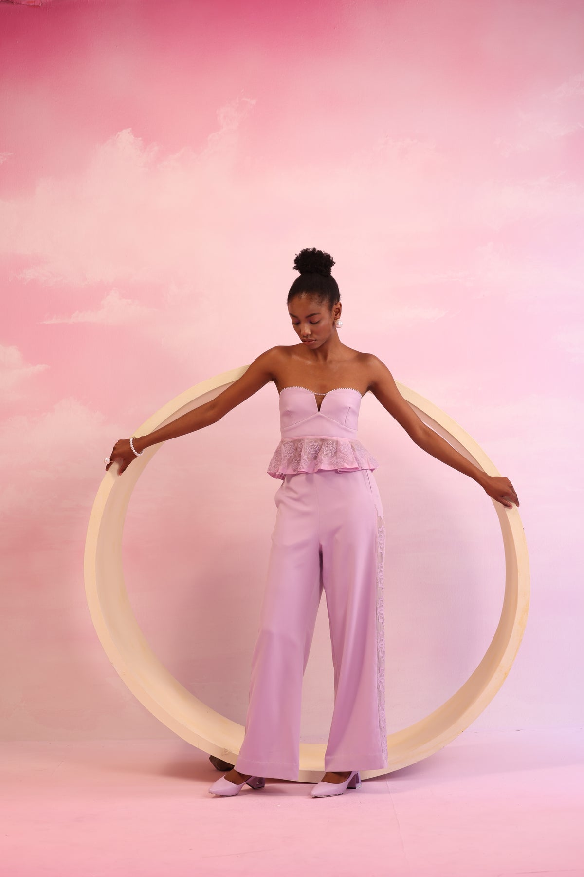 Lace Peplum Strapless Top – Blossom Aura - Lavender