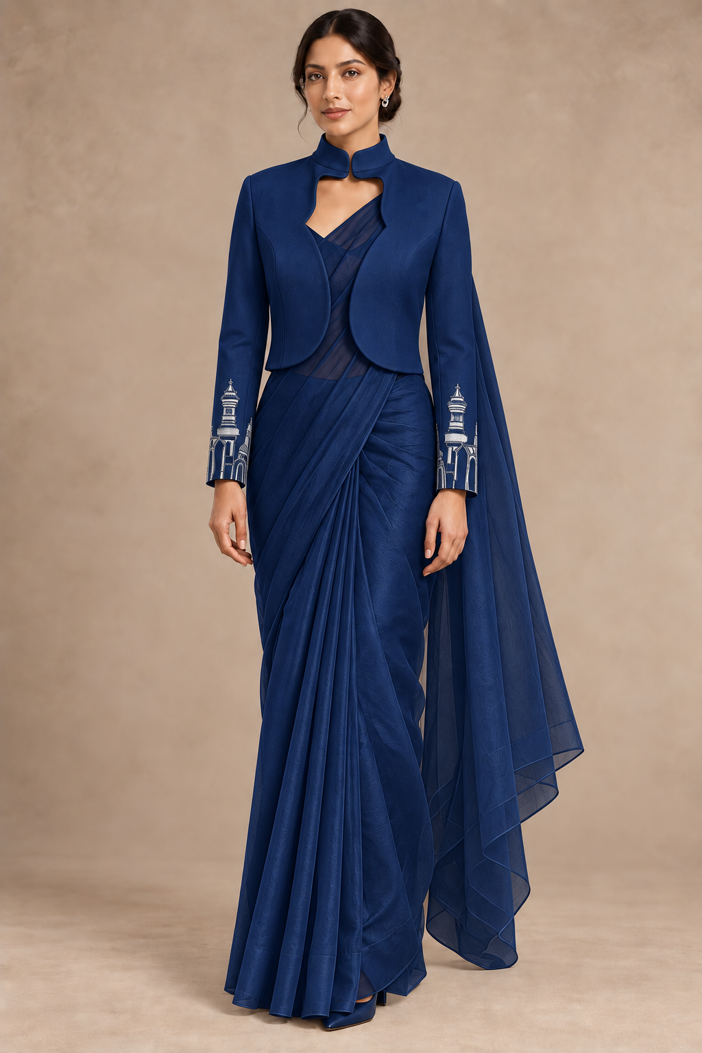 Cuff Embroidered Crop Jacket – Vault - Navy Blue