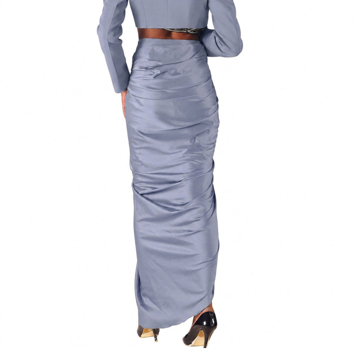 Draped Wrap Satin Skirt – Isis - Cool Grey
