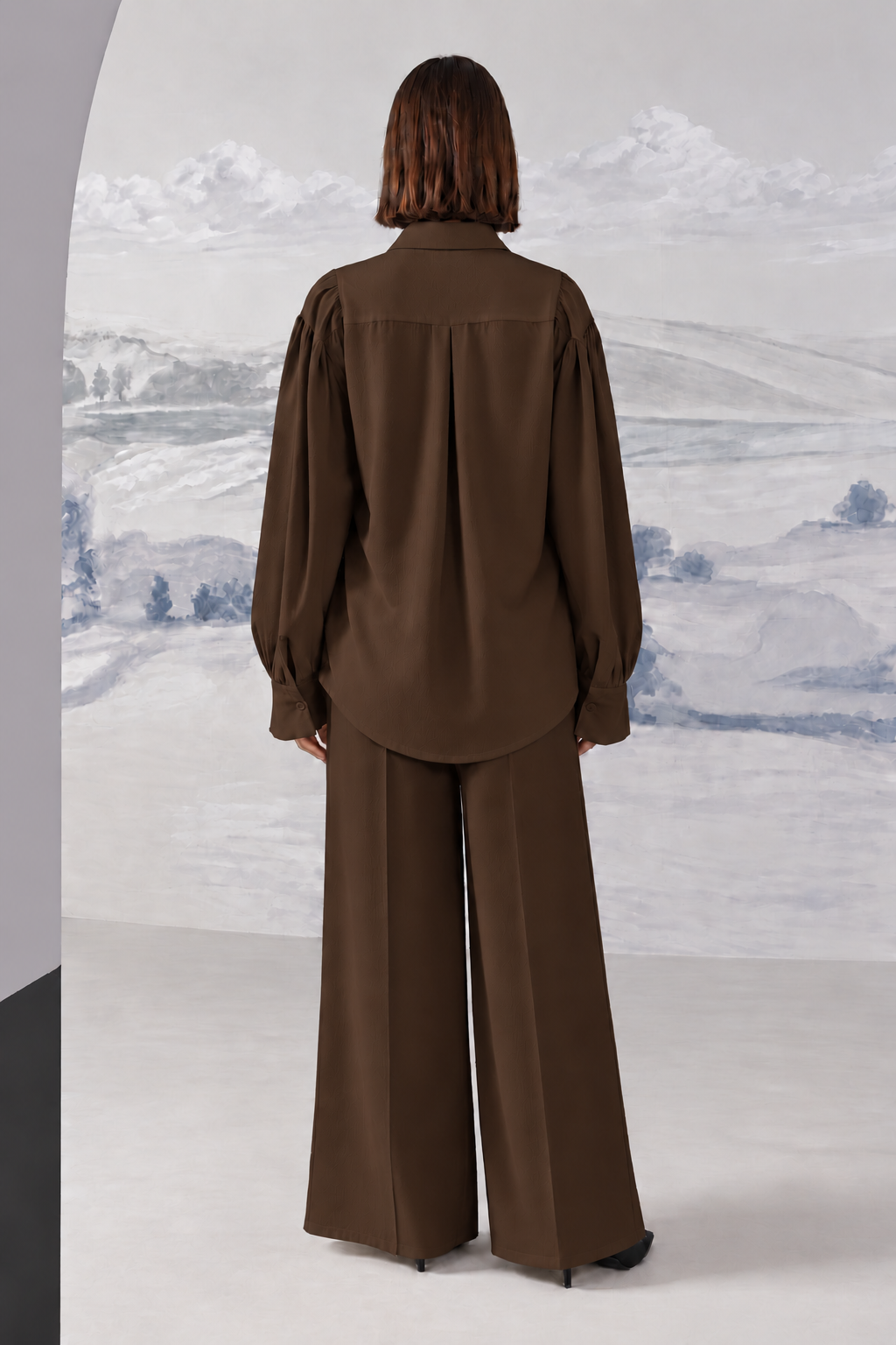 Front Slit Wide-Leg Trousers – Regal - Deep Brown