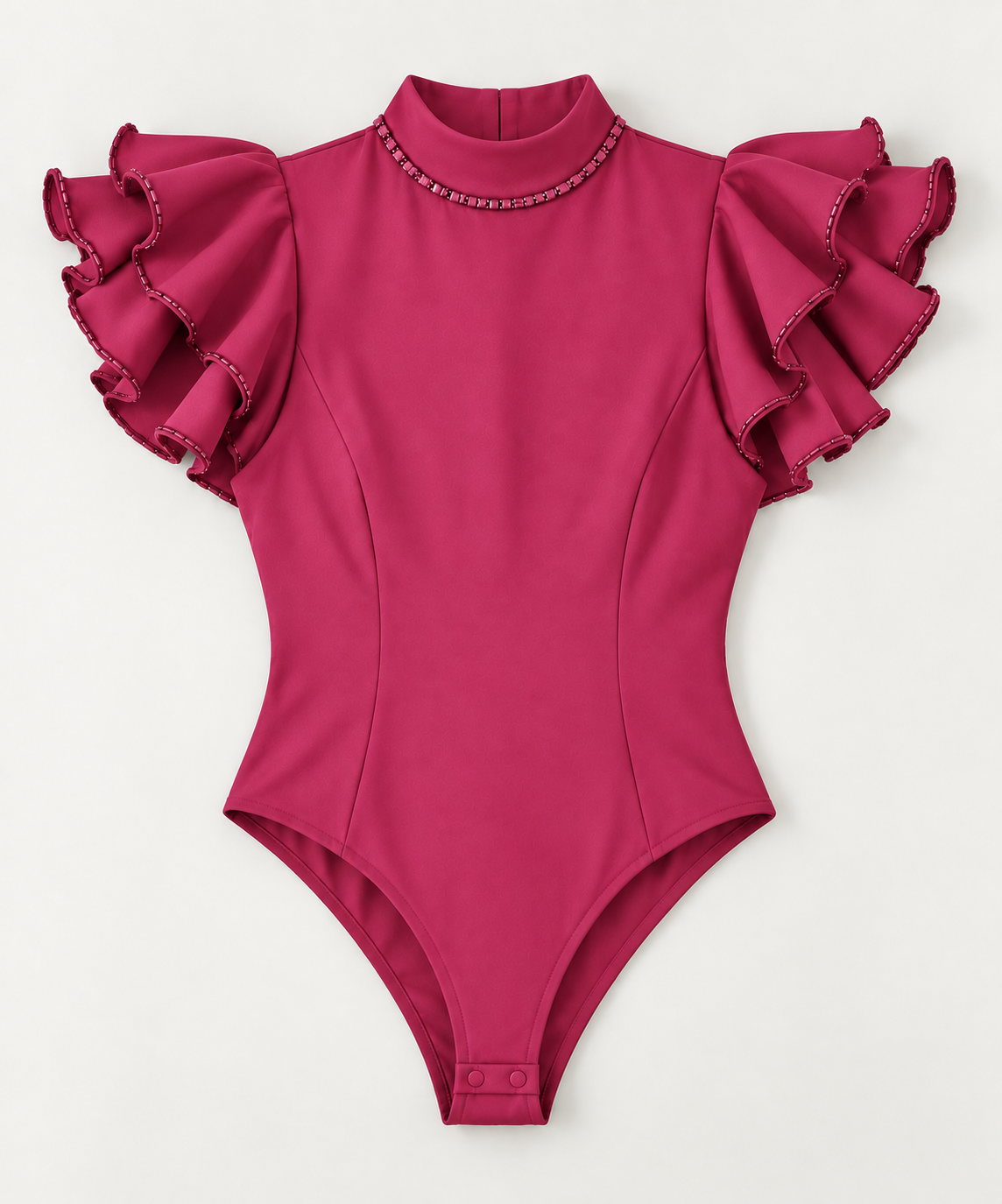 Pearl Neck Ruffled Sleeve Bodysuit – Fantasticate - Burst Berry