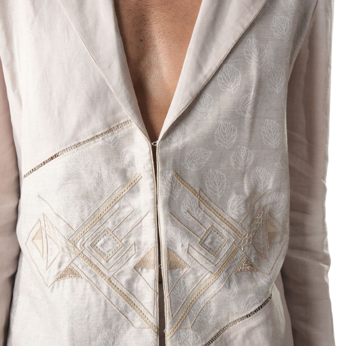 Fagoted Embroidered Blazer – Zephyr - Beige