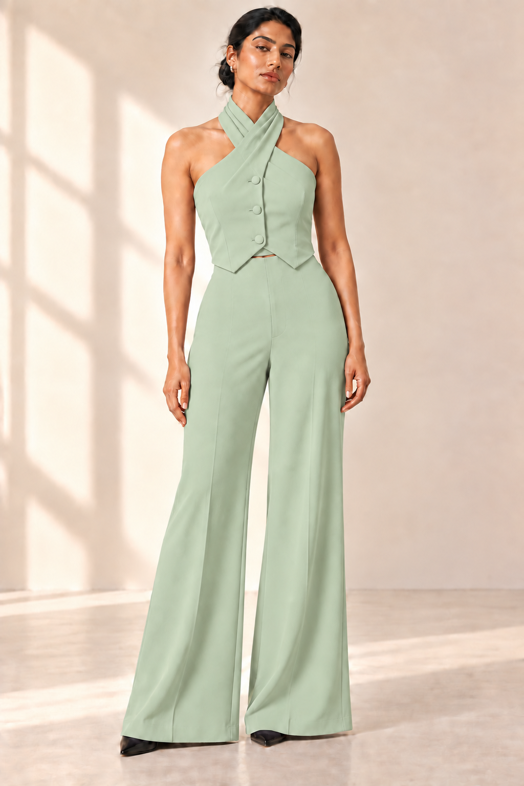 Draped Halter Neck Vest – Regal - Mint Green