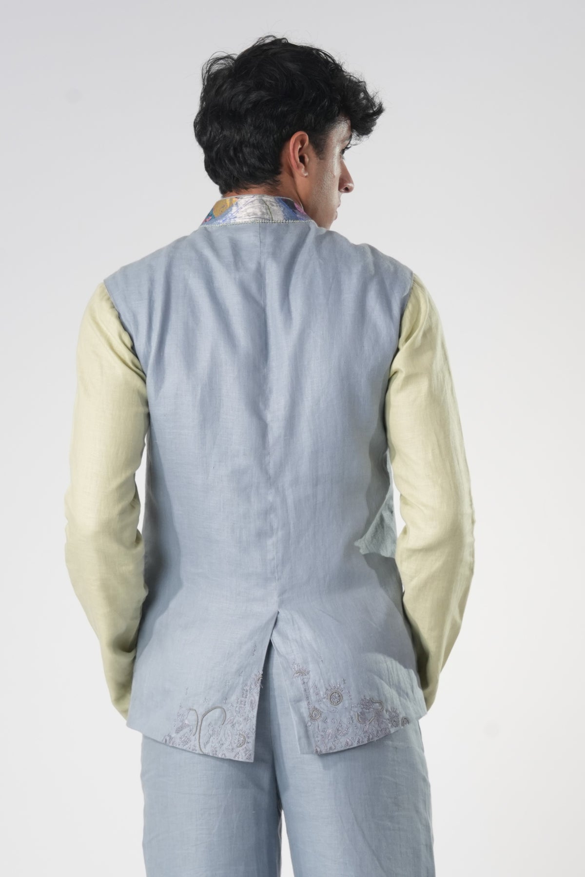 Men's Embroidered Hem Sadri – Wisdom Weave - Blue