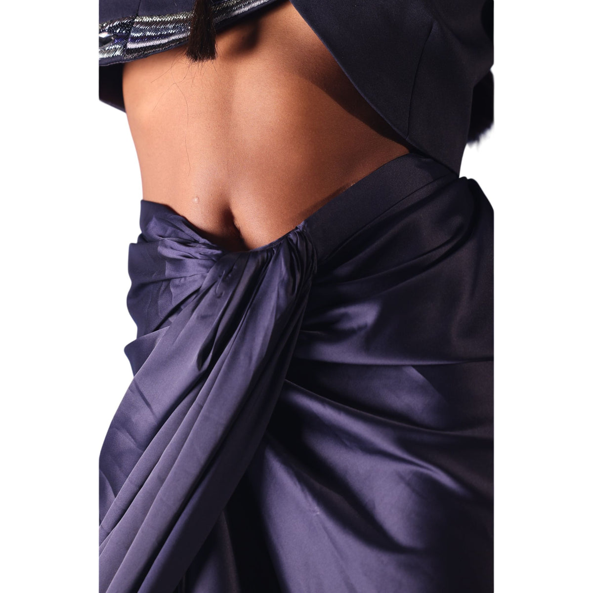Draped Wrap Satin Skirt – Isis - Navy Blue