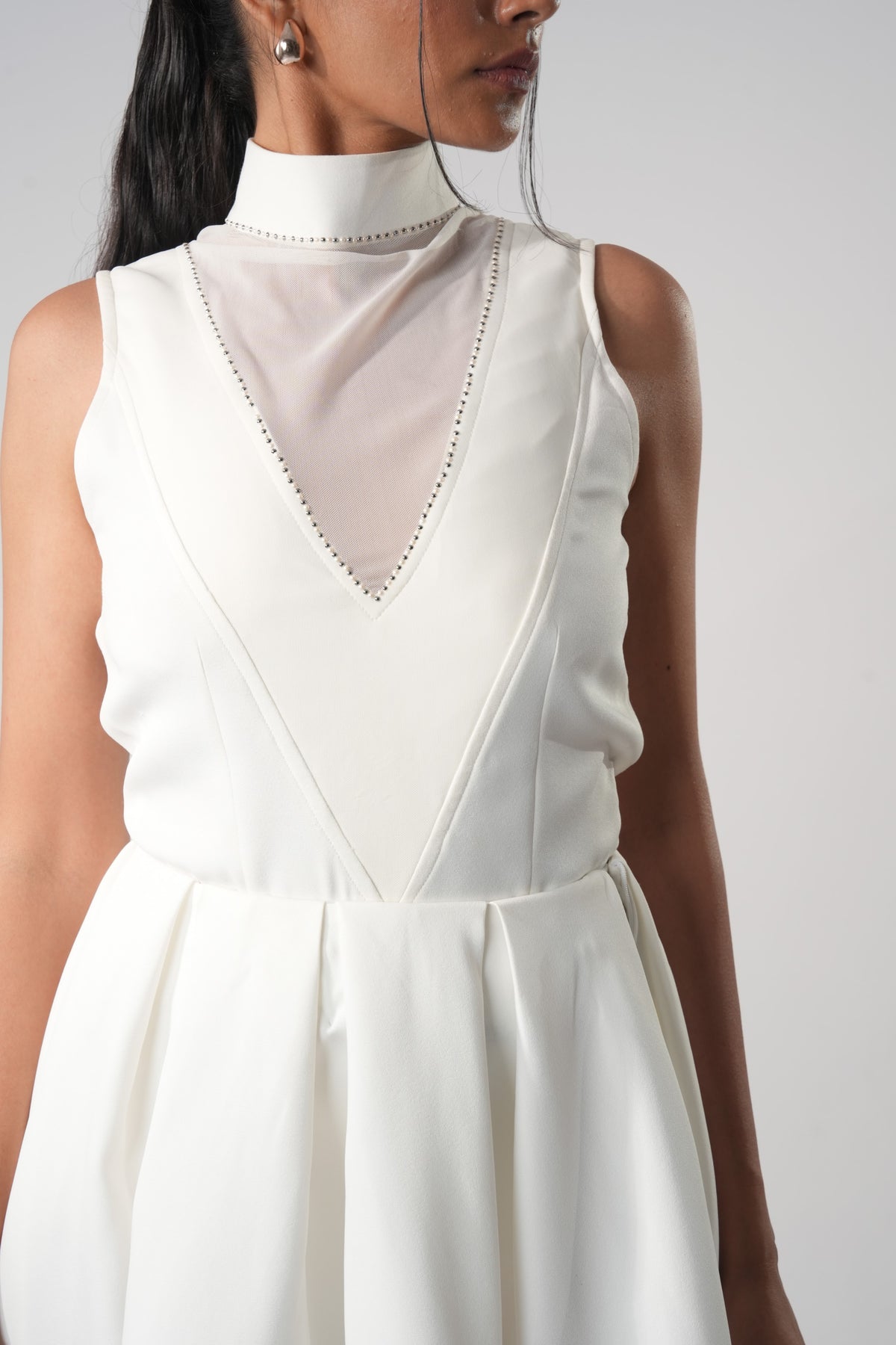 Sheer Panel High Neck Bodysuit – Halo Muse - White