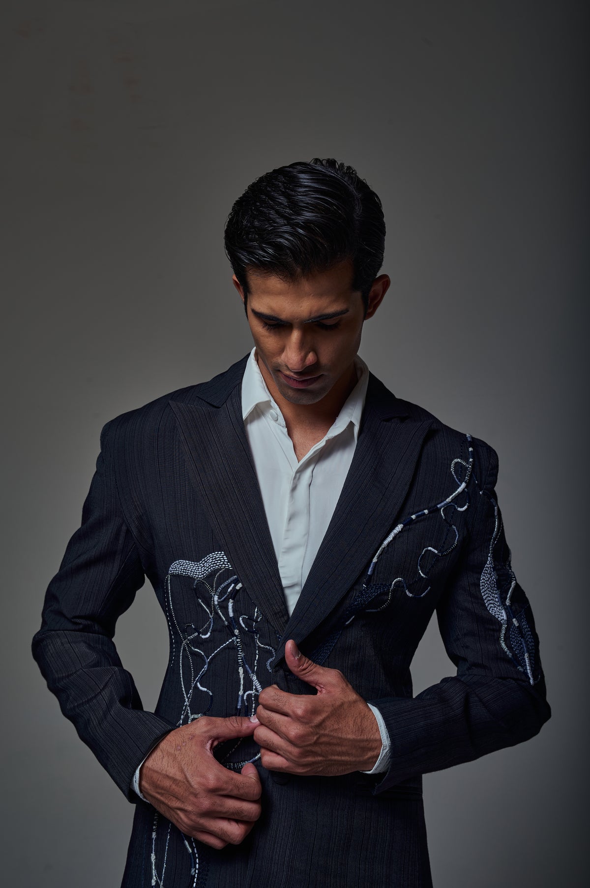Men's Abstract Embroidered Blazer – Inkflow - Black