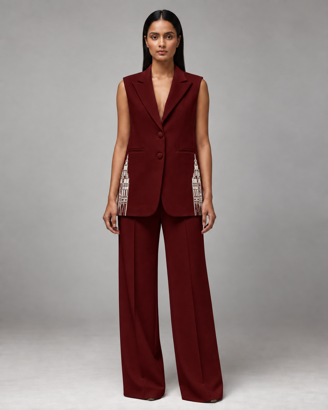 Sleeveless Tailored Blazer – Regal - Wine