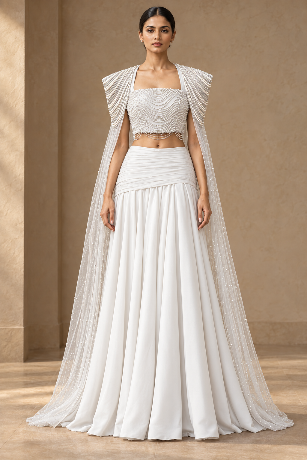 Ankh Draped Palazzo Set (3-piece) - White