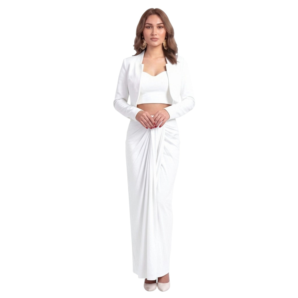 Draped Wrap Satin Skirt – Isis - White