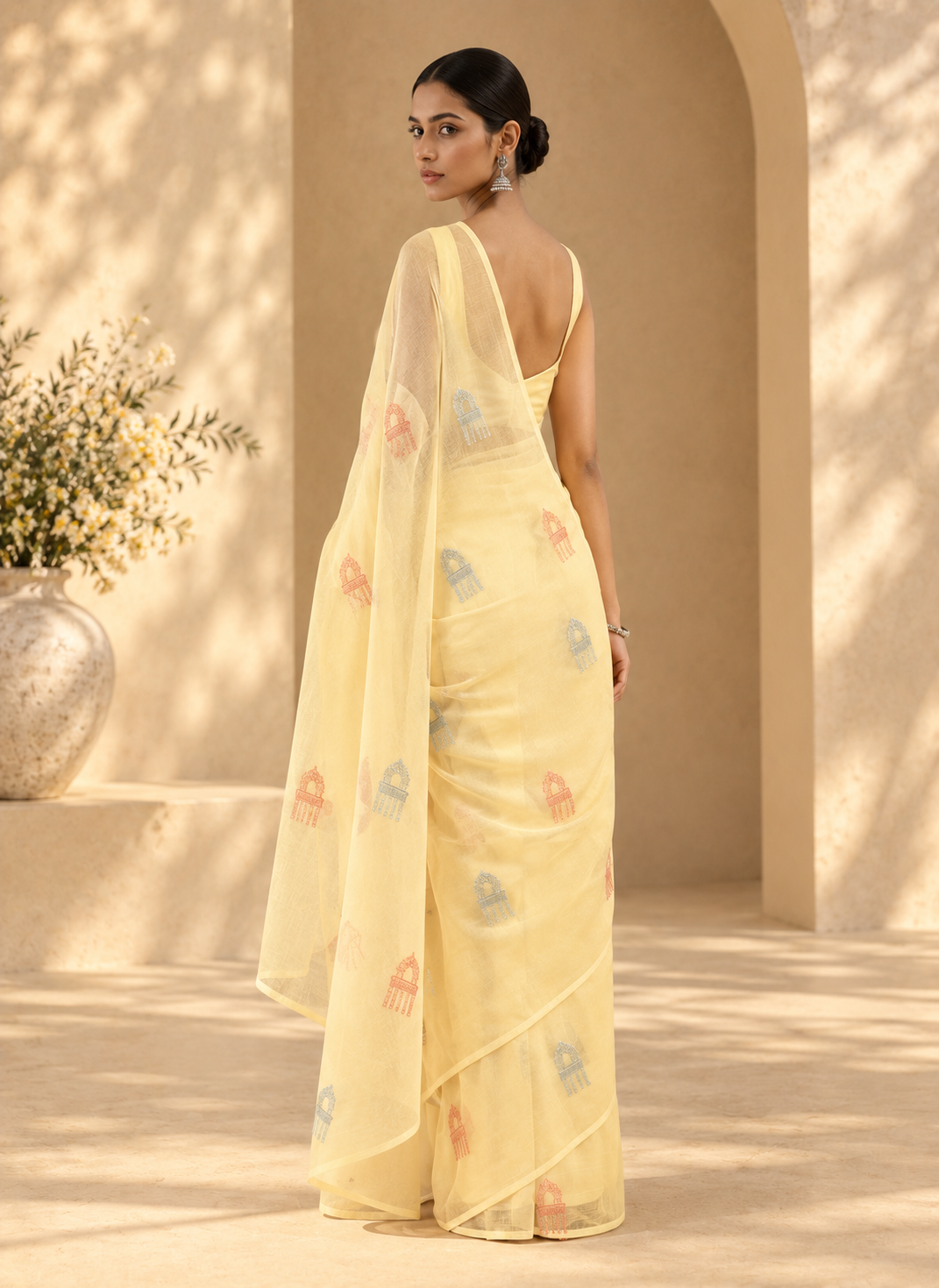 Chikankari Motif Saree – Lucknow - Pastel Yellow