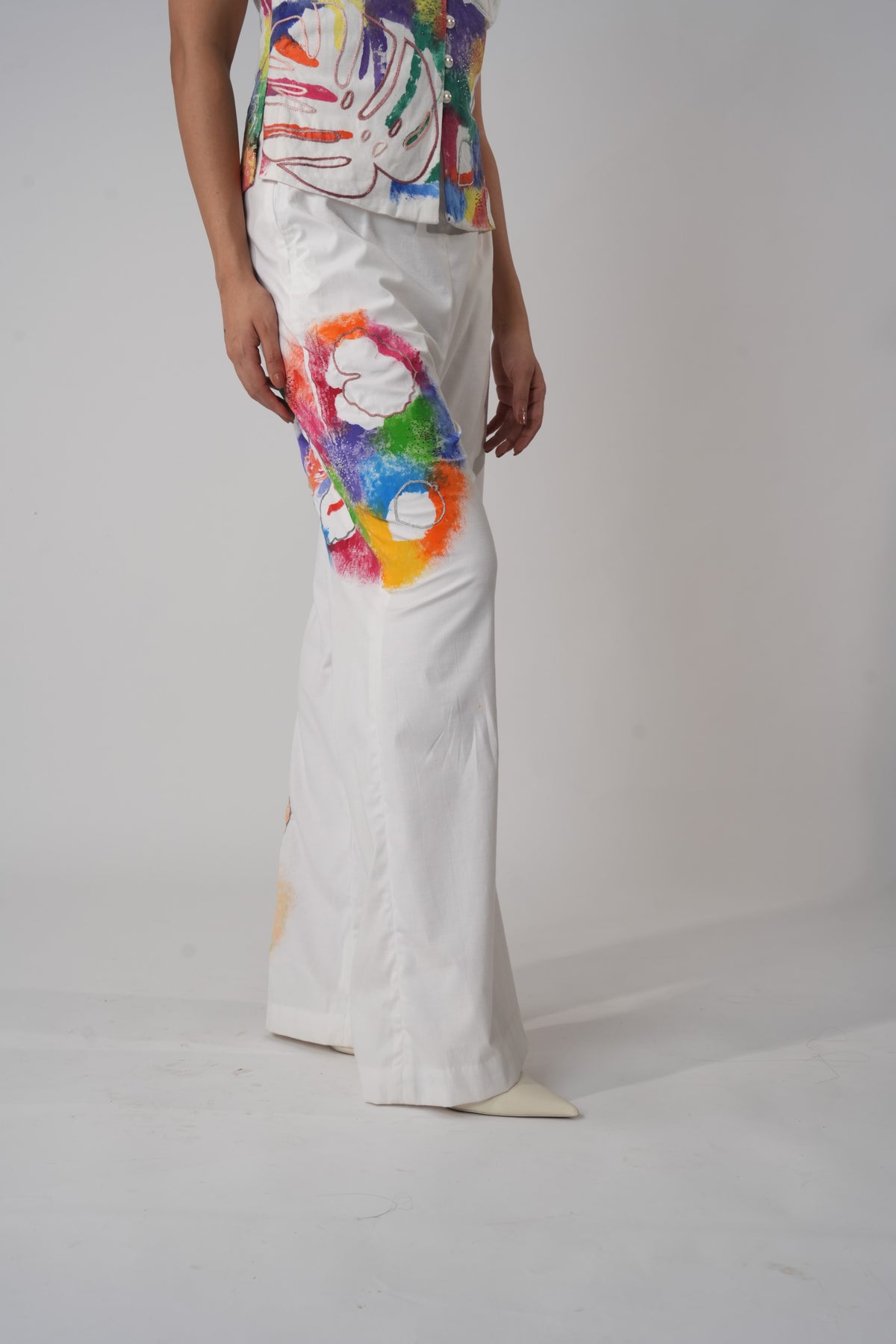 Painted Bell-Bottom Trousers – Art Splash - White