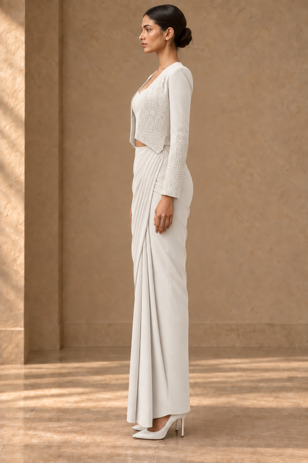 Cord Crop Jacket Set - Ivory