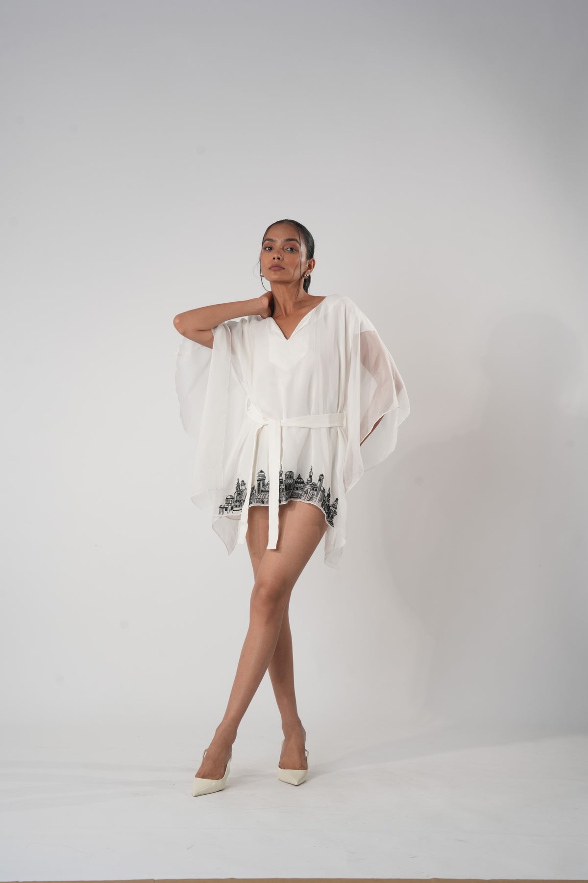 Embroidered Organza Kaftan – Kalliope - White