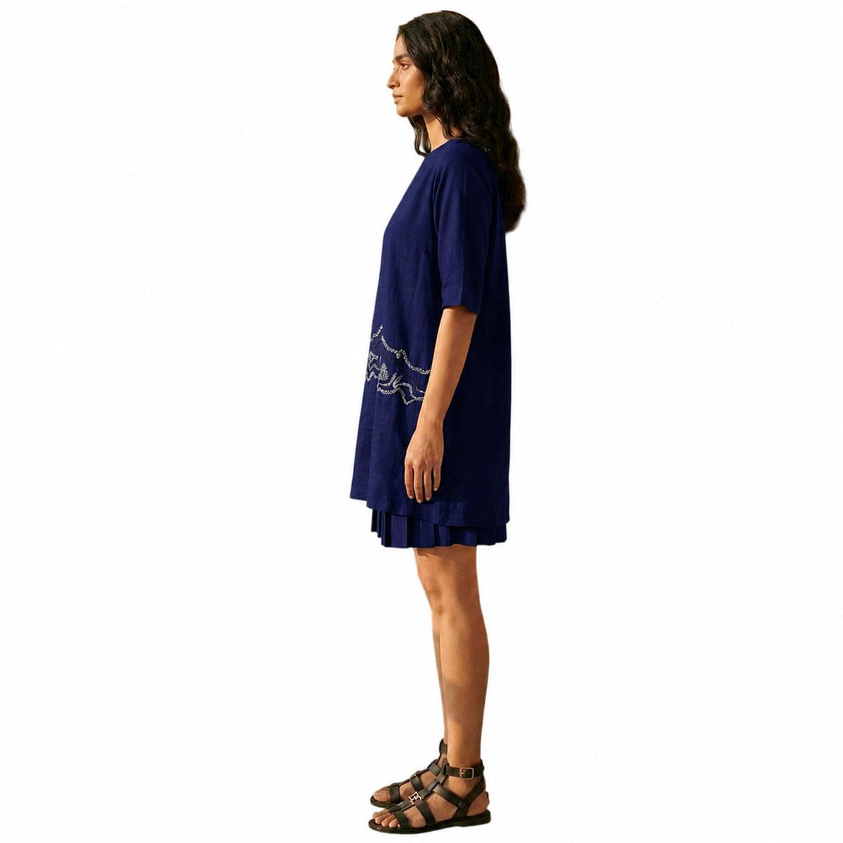 Sheer Hem Embroidered Tunic – Fluid - Navy Blue