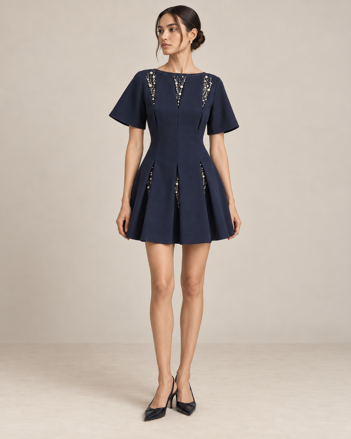 Cape Sleeve Cutwork Dress – Muse - Blue