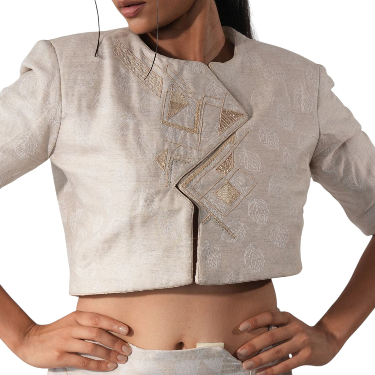 Zig-Zag Asymmetric Crop Jacket – Astral - Beige