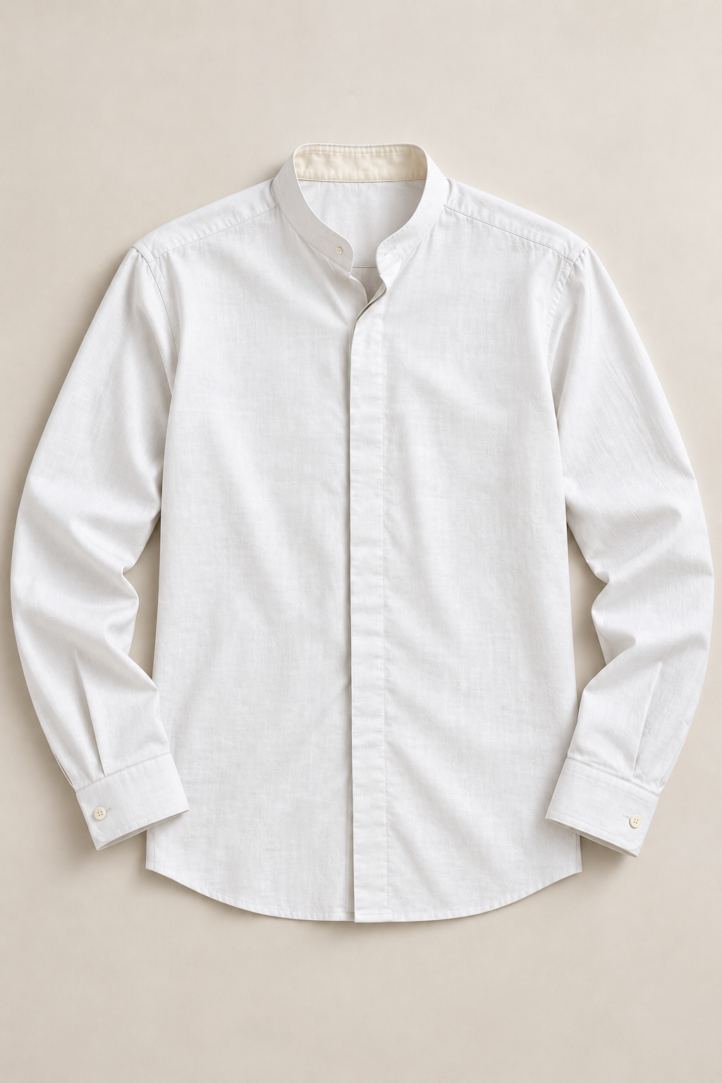 Men's Cotton Mandarin Collar Shirt - White