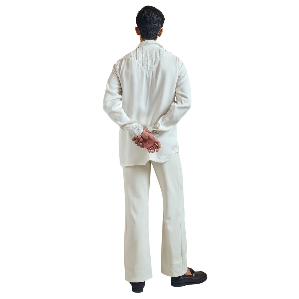 Yoke Embroidered Satin Shirt – Echo - White