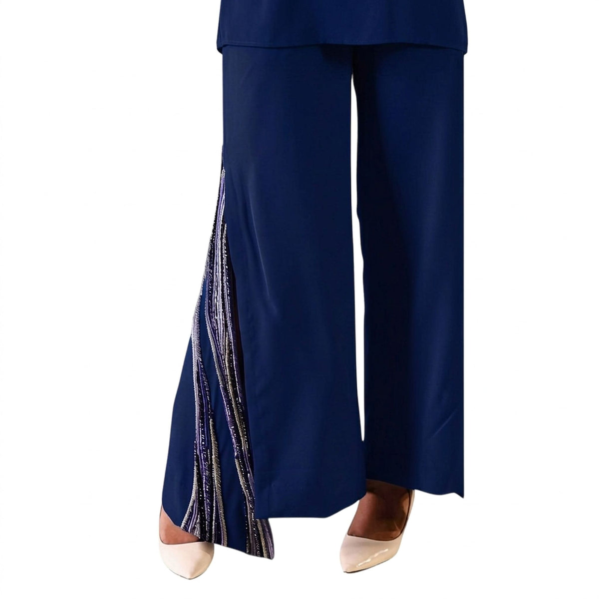 Overlap Slit Wide-Leg Trousers – Heba - Navy Blue