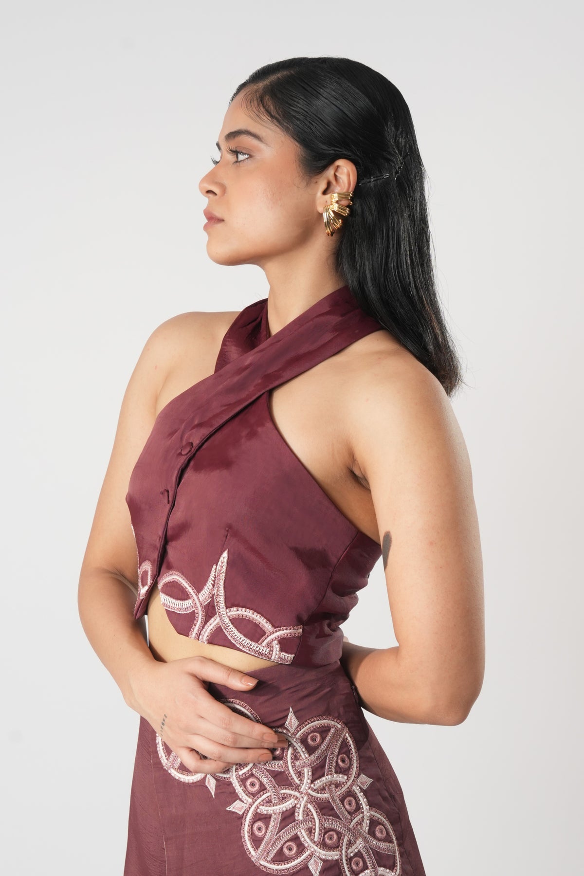 Halter Neck Fitted Vest – Trilix - Wine Berry